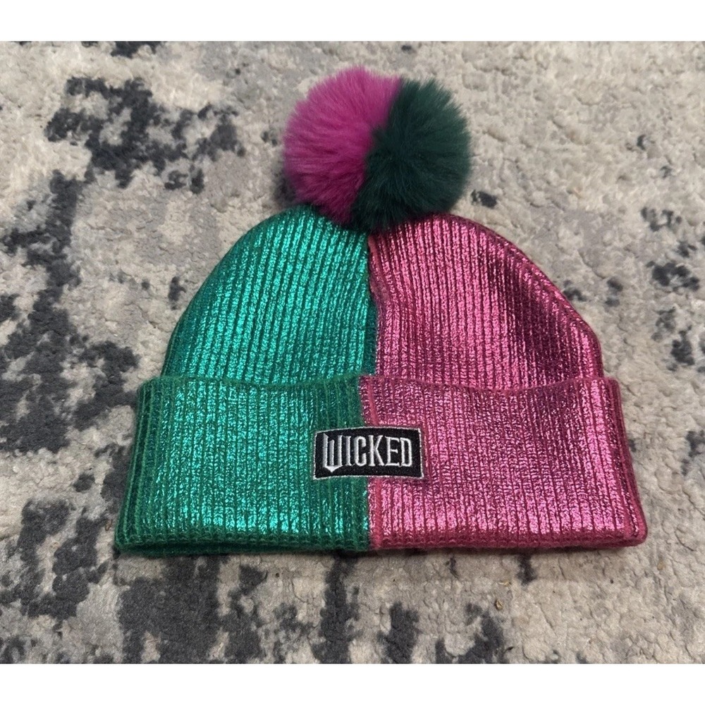 Universal City Studios "Wicked" Movie Beanie Hat Metallic Pink Green Womens OS